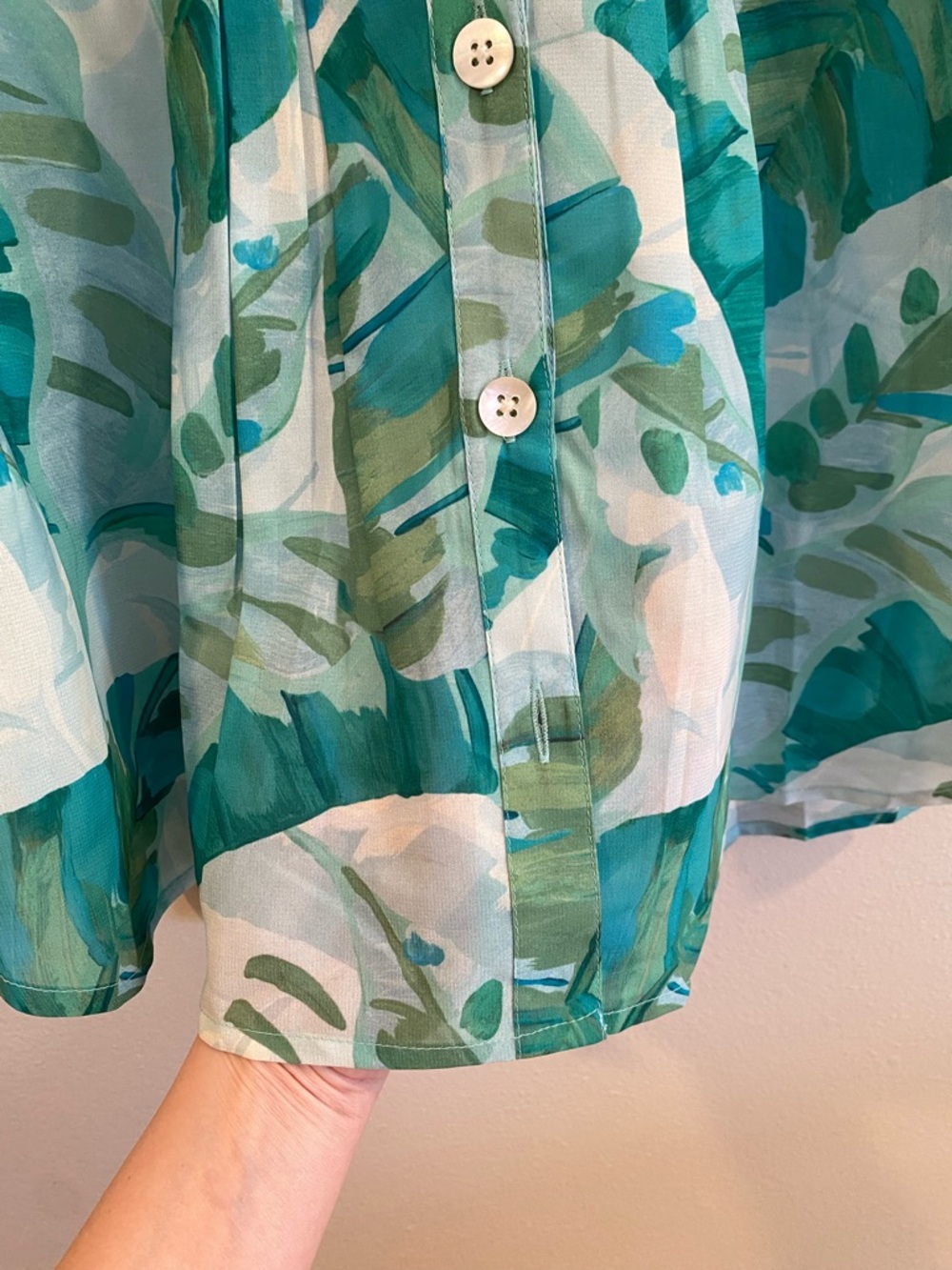 Soft Surroundings Tropical Palm Pintuck Blouse with Cami Size 1X Teal Green - Picture 12 of 12